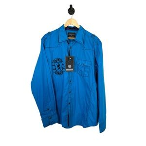 NWT Lamasini Men’s Western Style Embroidered Button Down Turquoise 3XL